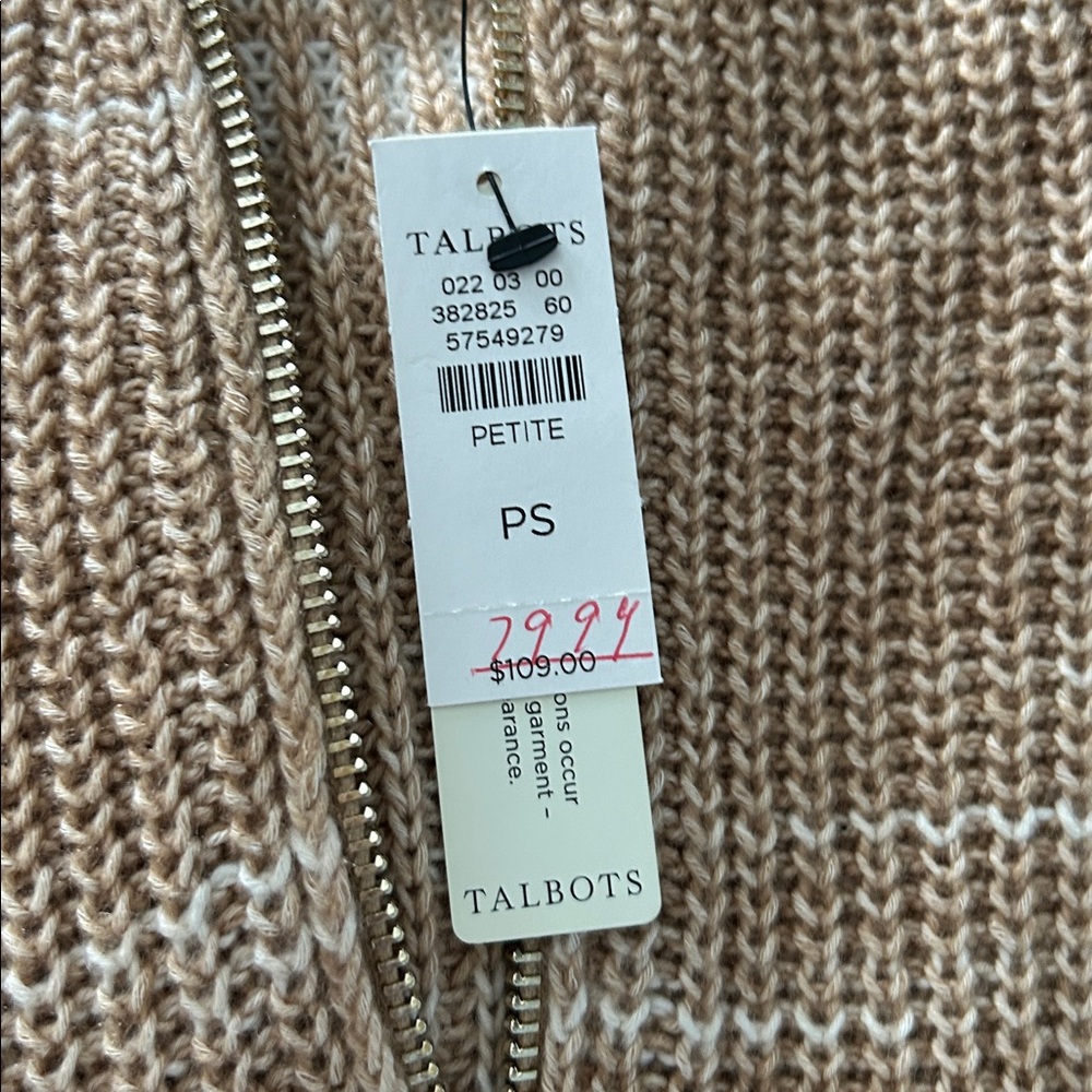 TALBOTS HALF-ZIP PULLOVER SPECKLED SPACE DYE CAFE/IVORY PETITE & PETITE S NWT - Picture 4 of 4